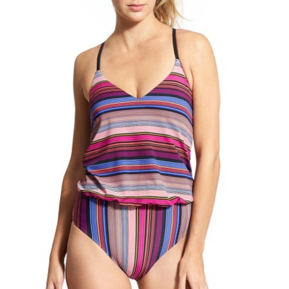 Athleta Capri Stripe Blousy Swimsuit 36 B/C